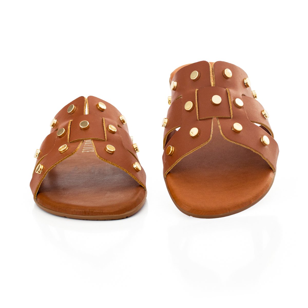 Sandalia Rasteirinha Feminina Slide H Enfeite Metalizado Confortavel Resistente Marrom 5