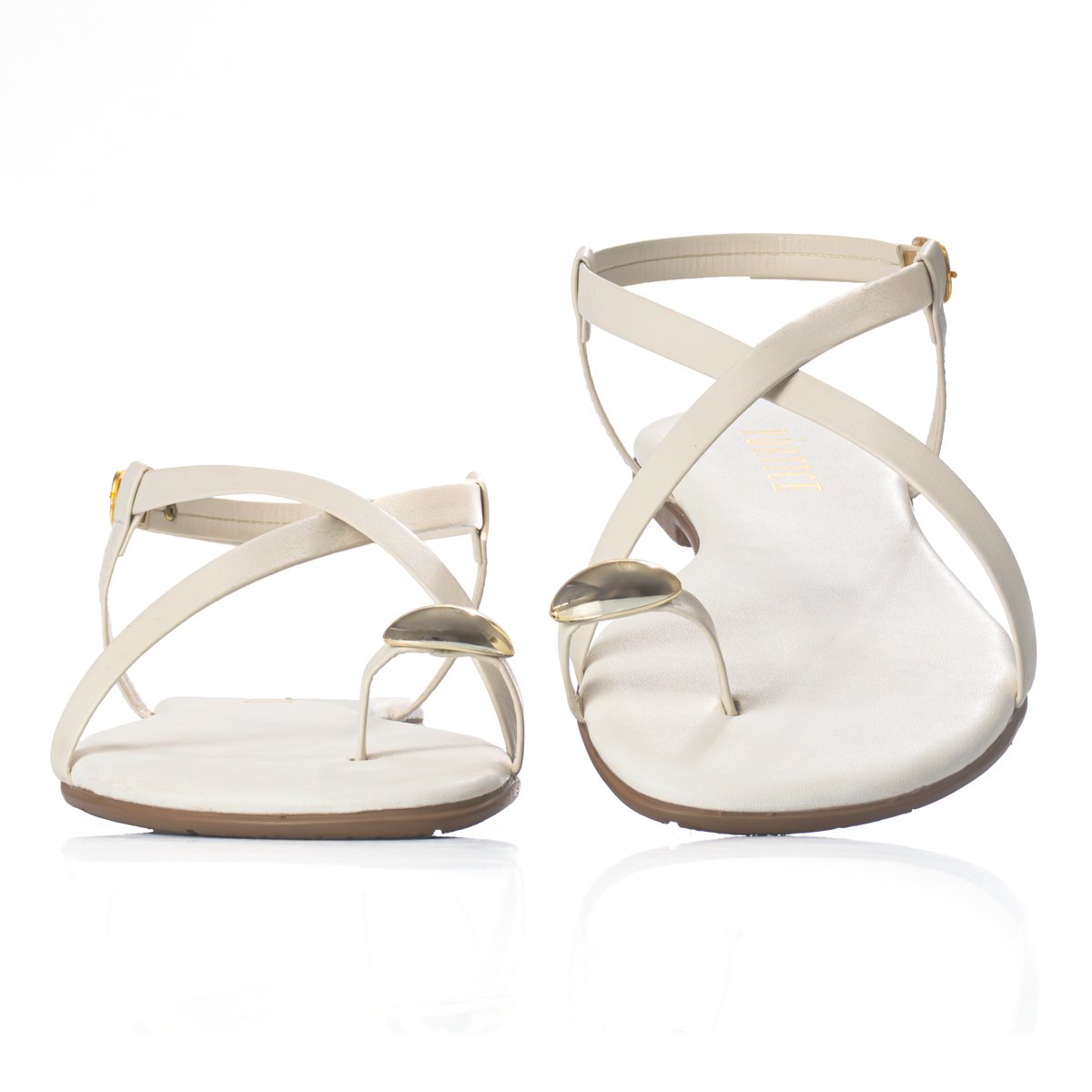 Sandalia Rasteirinha Feminina Enfeite Metalizado Dedo Ajuste Fivela Resistente Confortavel Branco 4