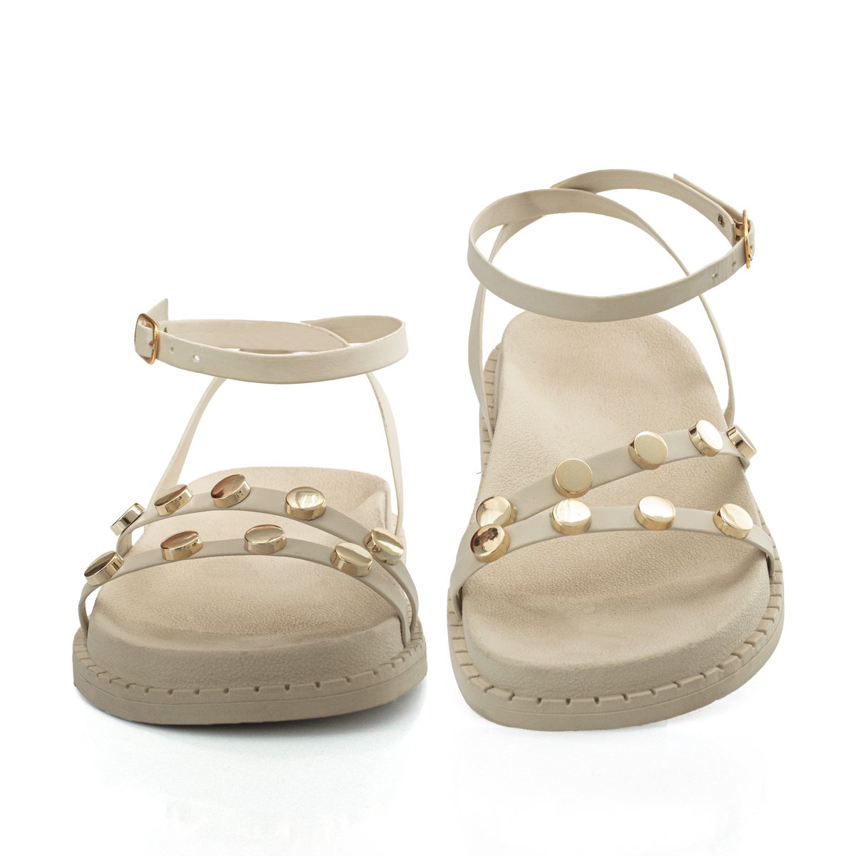 Sandalia Papete Feminina Flatform Tira Tornozelo Sola Alta Enfeite Metalizado Resistente Confortavel Off White 5