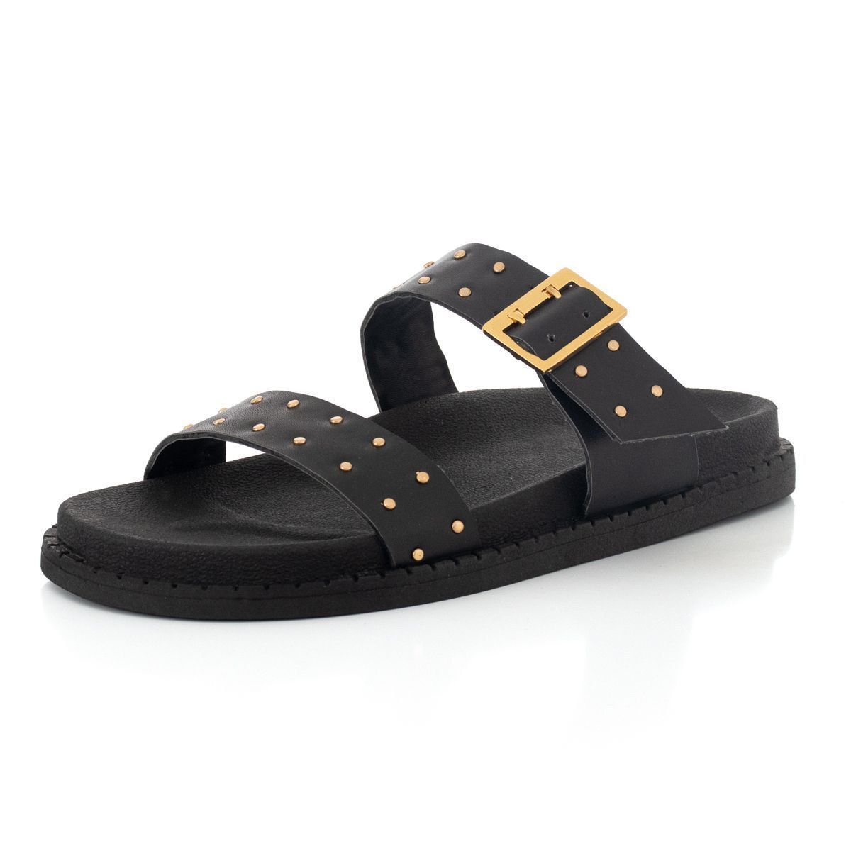 Sandalia Papete Feminina Flatform Slide Sola Alta Enfeite Metalizado Resistente Confortavel Preto 3