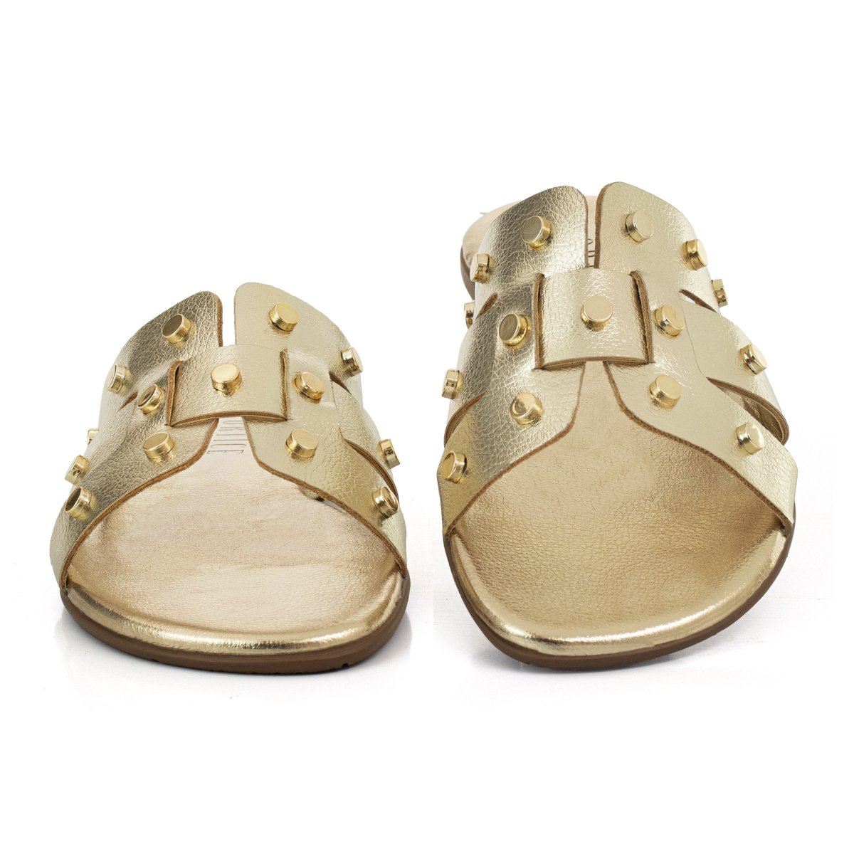 Sandalia Rasteira Feminina Slide H Enfeite Metalizado Confortavel Resistente Dourado 4