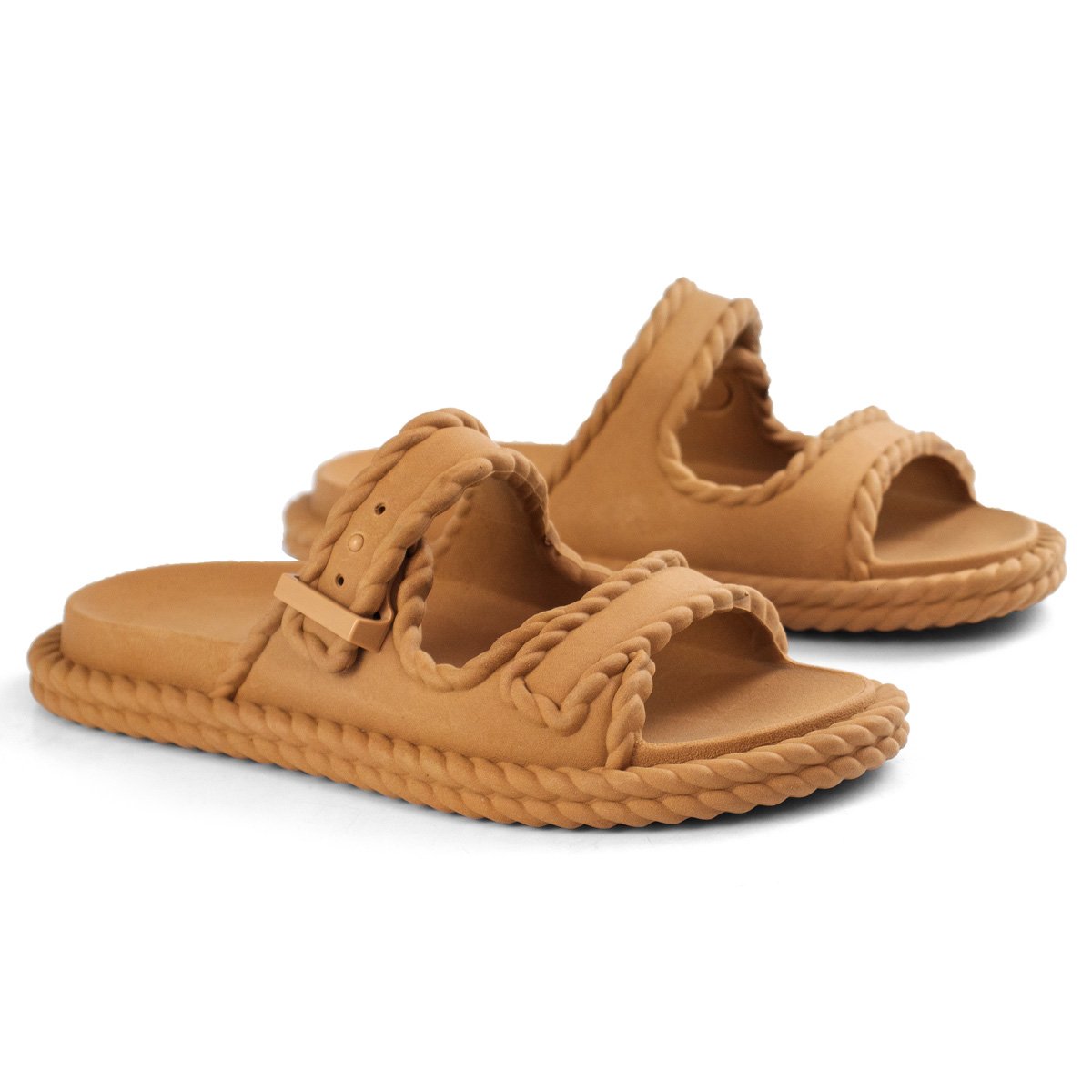 Sandalia Papete Slide Anatomica Leve Macia Confortavel Tira Ajustavel Trancada Resistente Marrom 3