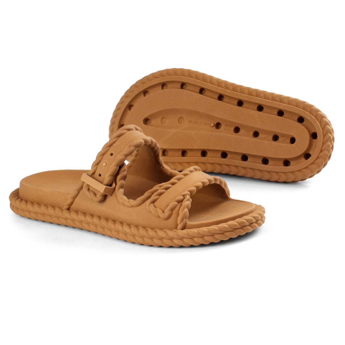 Sandalia Papete Slide Anatomica Leve Macia Confortavel Tira Ajustavel Trancada Resistente Marrom 4