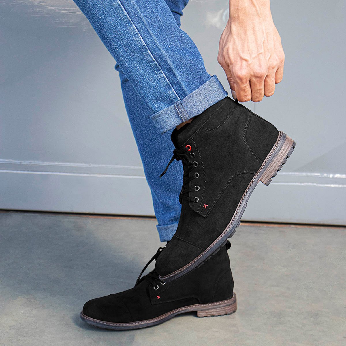 Bota Masculina Casual Bredeni Coturno Cano Medio Camurca Confortavel Macio Preto 6