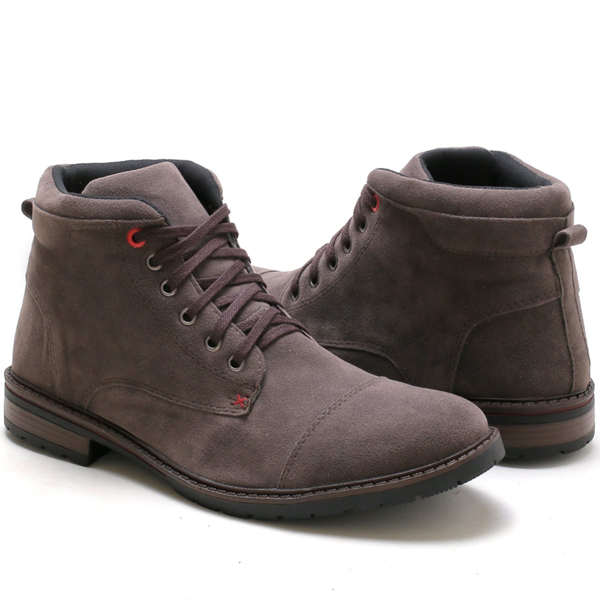 Bota Masculina Casual Com Carteira Bredeni Coturno Cano Medio Camurca Confortavel Macio Cinza 4