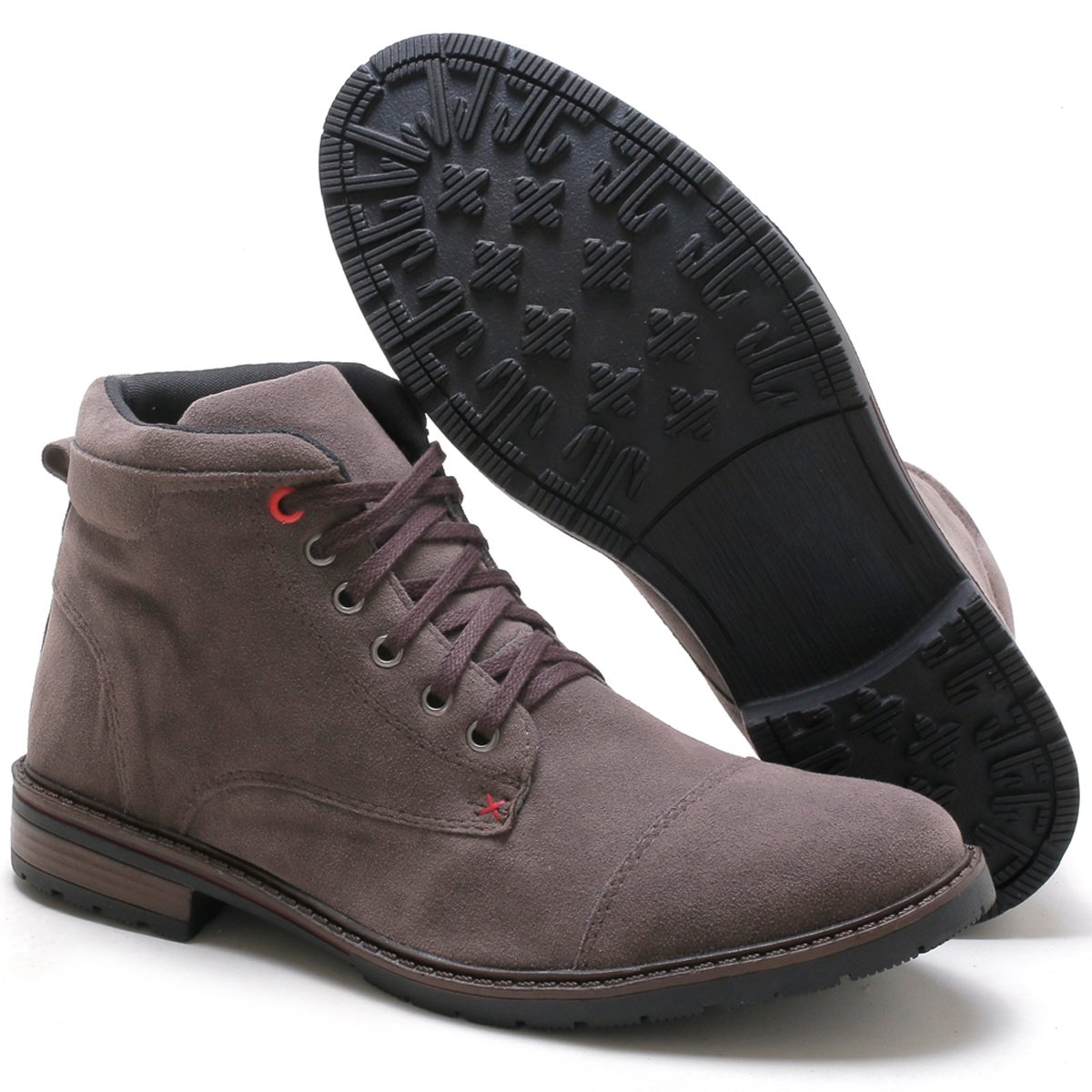 Bota Masculina Casual Com Carteira Bredeni Coturno Cano Medio Camurca Confortavel Macio Cinza 5