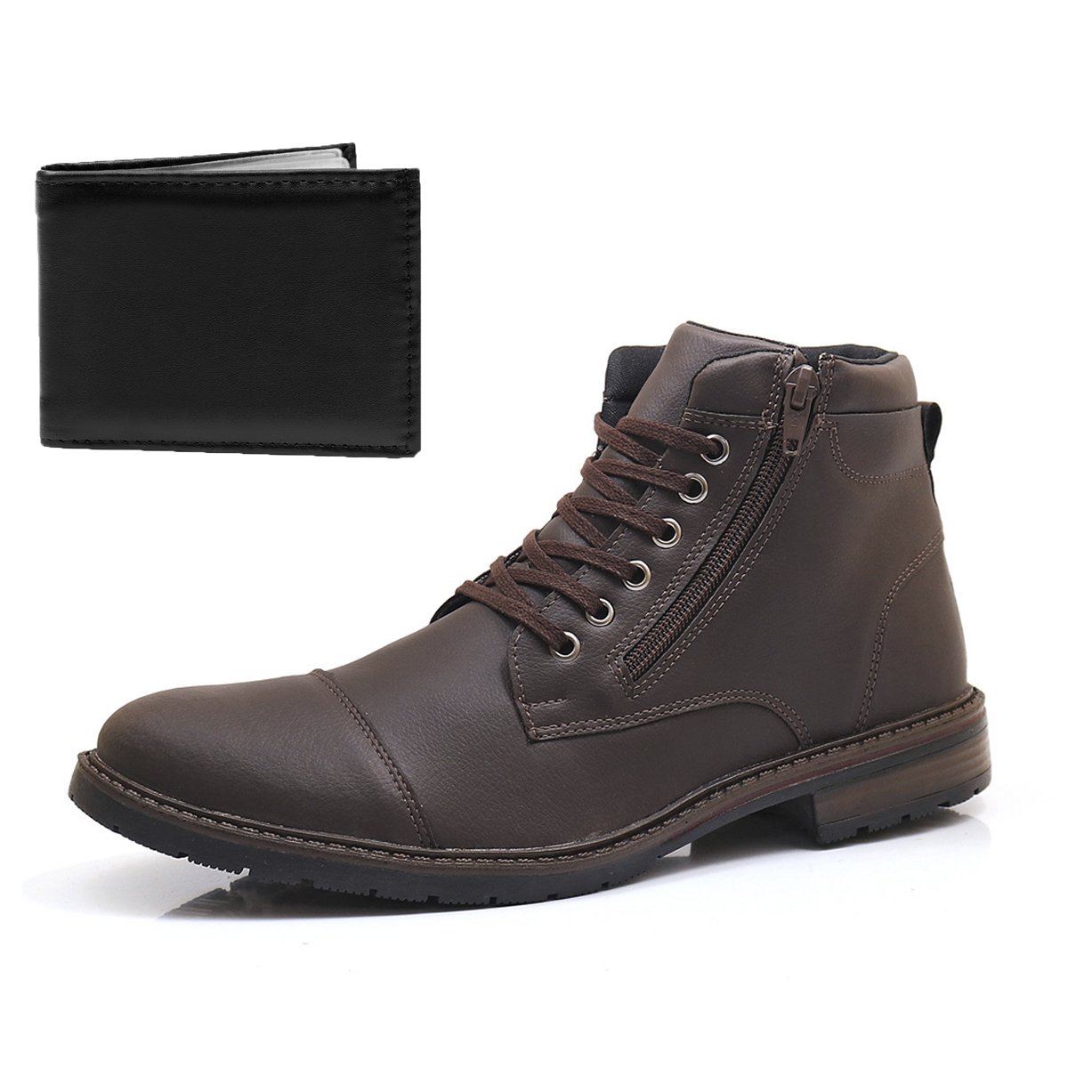 Bota Masculina Casual Com Carteira Bredeni Coturno Cano Baixo Confortavel Com Ziper Marrom 2