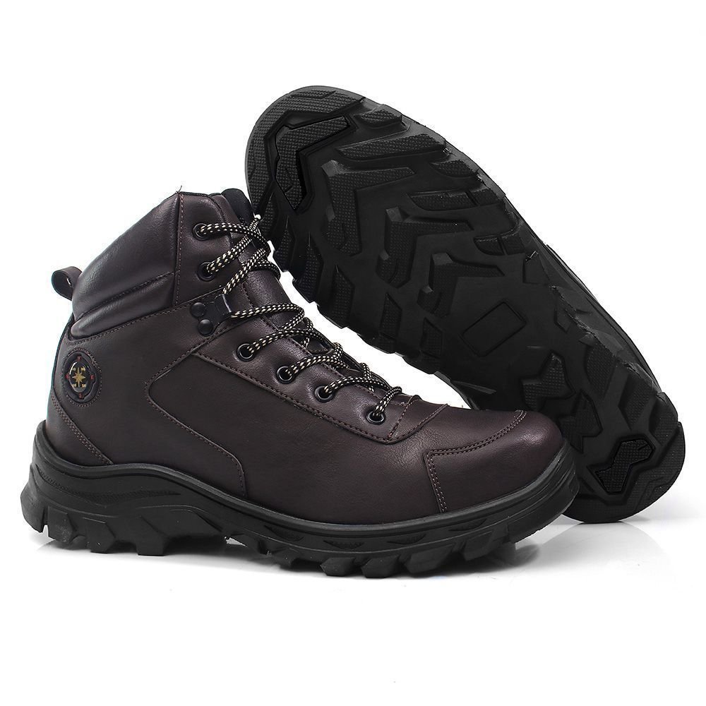 Kit 2 Bota Masculina Trakking Bredeni Coturno Estilo Adventure Confortavel Leve Preto/Marrom 4
