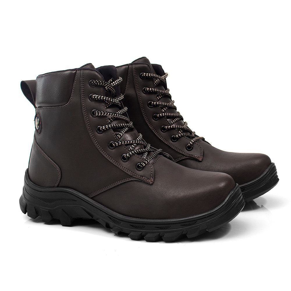 Kit 2 Bota Masculina Trilha Bredeni Coturno Estilo Adventure Confortavel Leve Preto/Marrom 3