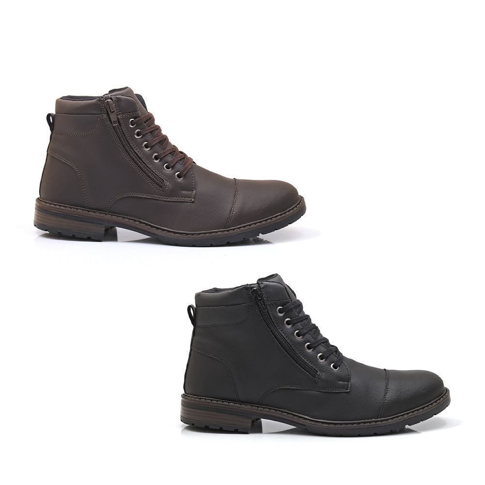 Kit 2 Bota Masculina Casual Bredeni Coturno Cano Baixo Confortavel Com Ziper