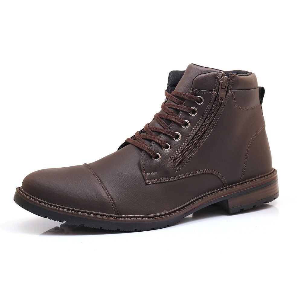 Kit 2 Bota Masculina Casual Bredeni Coturno Cano Baixo Confortavel Com Ziper Preto/Marrom 2