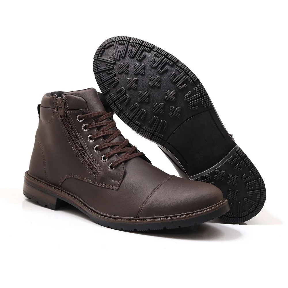 Kit 2 Bota Masculina Casual Bredeni Coturno Cano Baixo Confortavel Com Ziper Preto/Marrom 4
