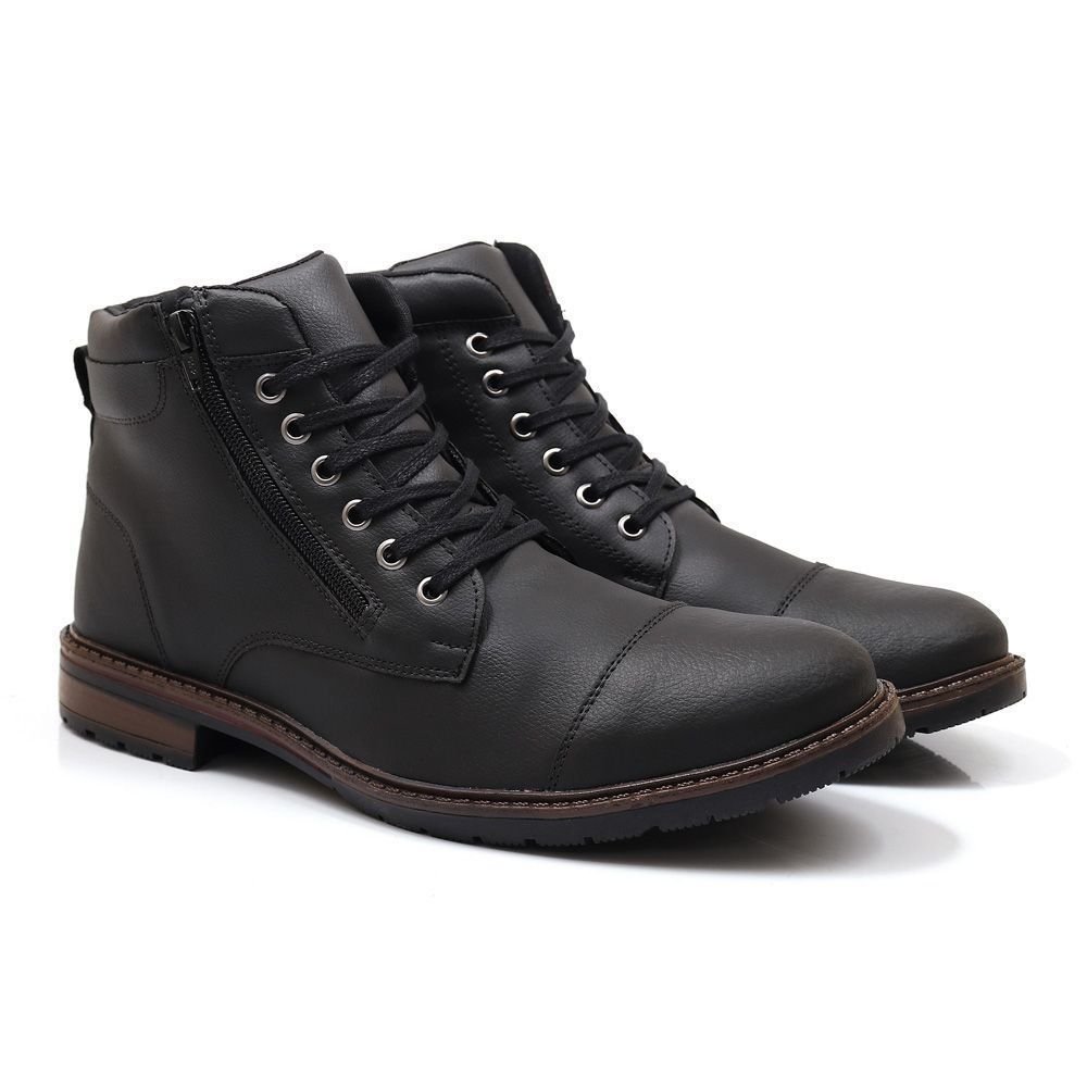 Kit 2 Bota Masculina Casual Bredeni Coturno Cano Baixo Confortavel Com Ziper Preto/Marrom 6