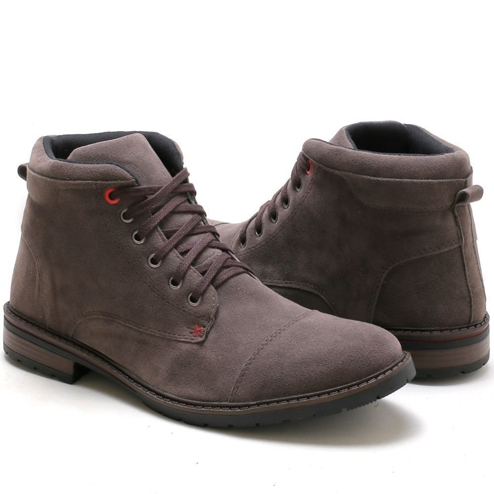 Kit 2 Bota Masculina Casual Bredeni Coturno Cano Medio Camurca Confortavel Macio Marrom 6