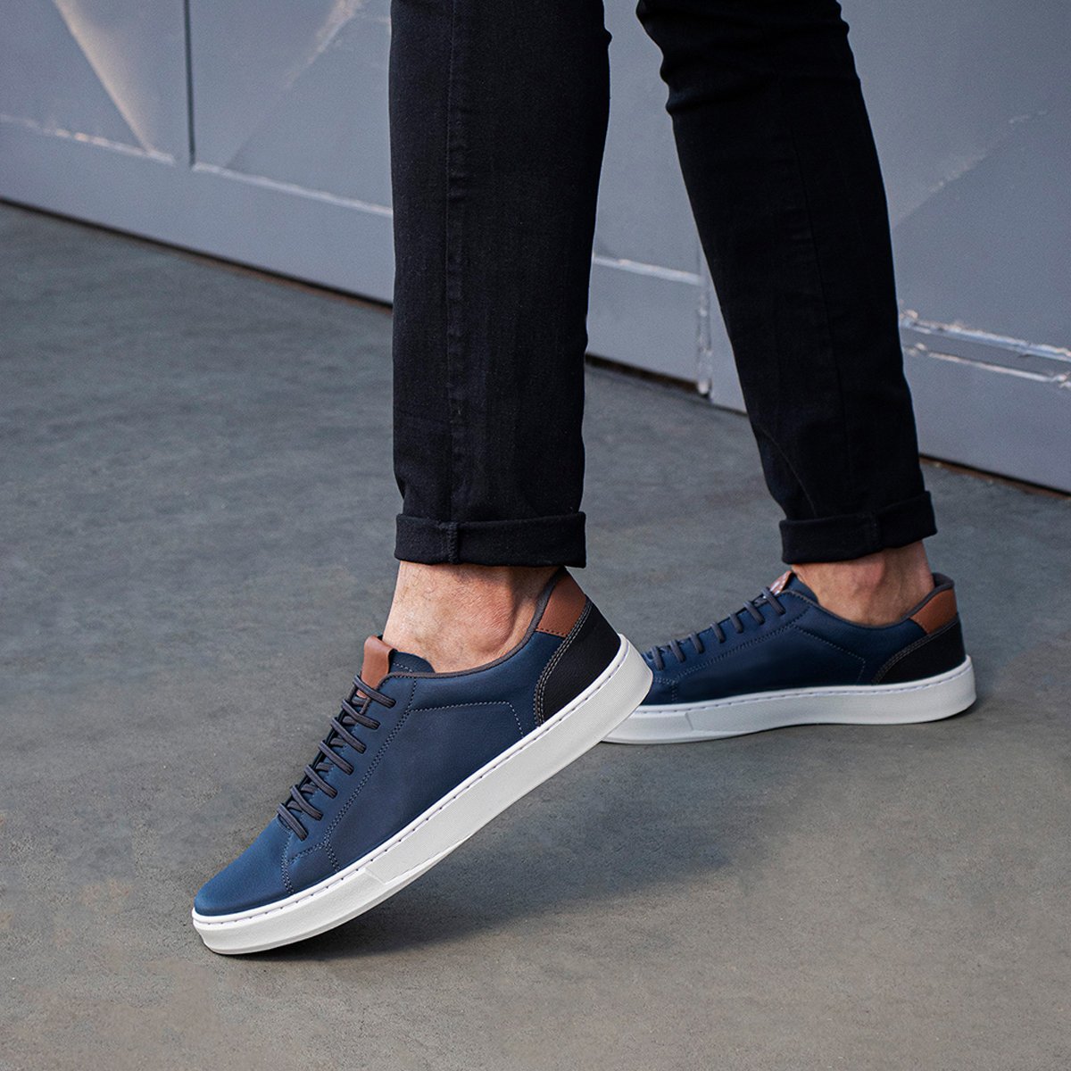 Sapatenis Casual Masculino Bredeni Com Cadarco Dia a Dia Confortavel Azul Marinho 6