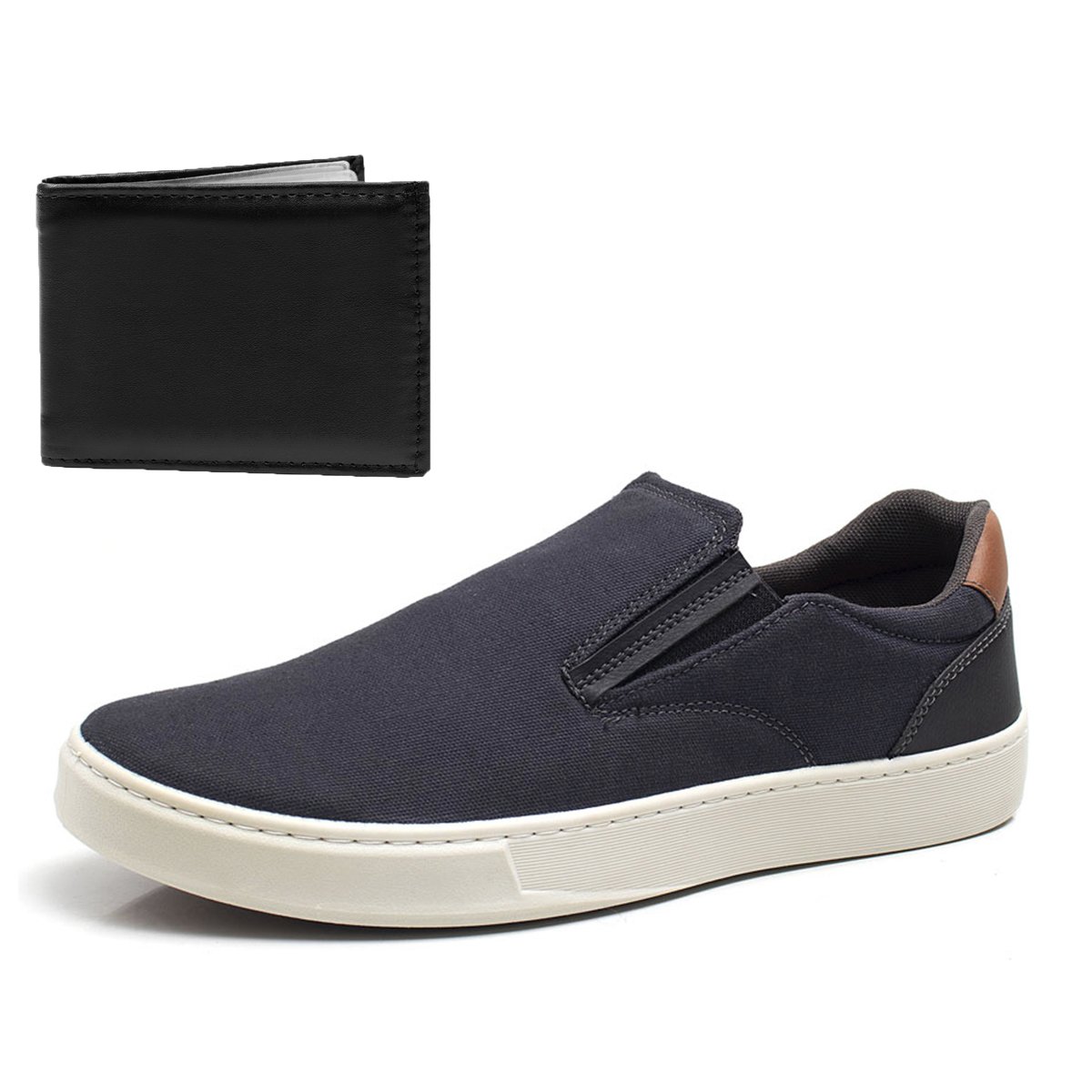 Sapatenis Slip on Masculino Com Carteira Leve Confortavel Moderno Dia Dia Azul Marinho 2