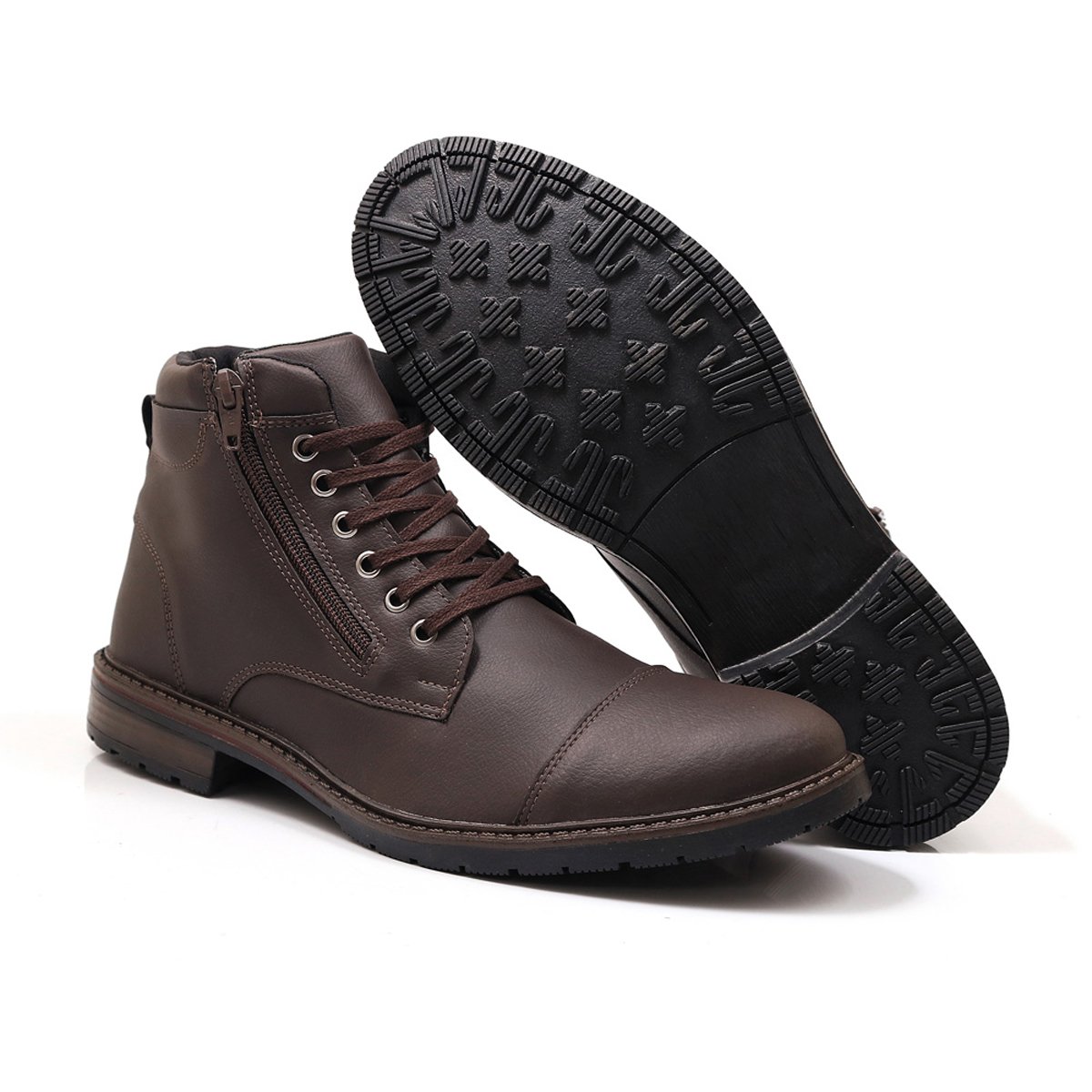 Bota Bredeni Masculina Casual Coturno Cano Baixo Confortavel Com Ziper Marrom 4