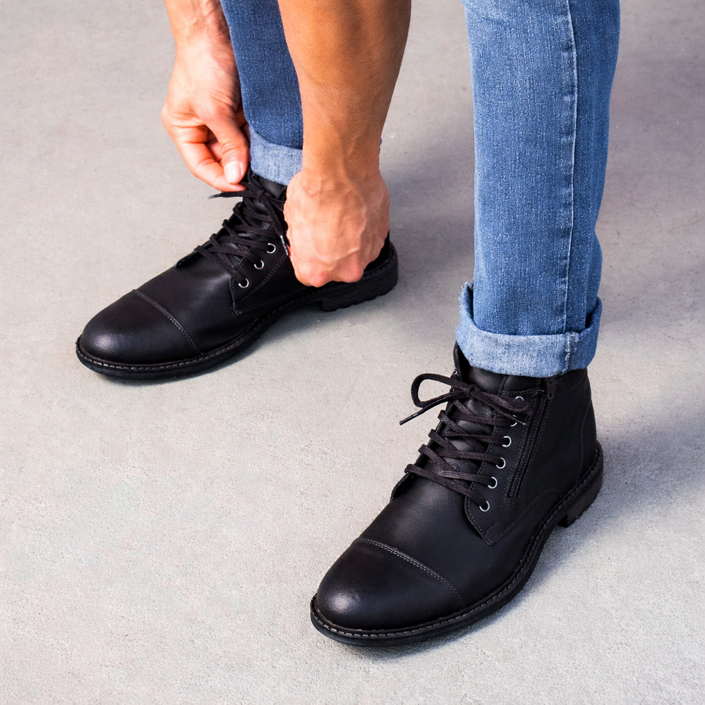 Bota Bredeni Masculina Casual Coturno Cano Baixo Confortavel Com Ziper Preto 5