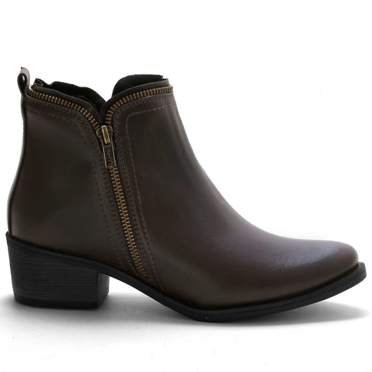 Bota Bredeni Feminina Casual Salto Baixo Coturno Ziper Conforto Dia a Dia Marrom 2
