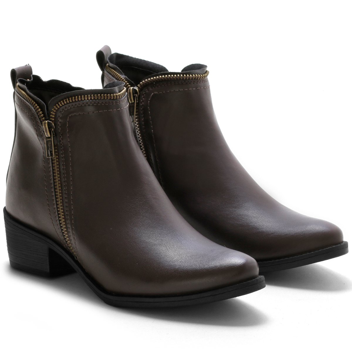Bota Bredeni Feminina Casual Salto Baixo Coturno Ziper Conforto Dia a Dia Marrom 3