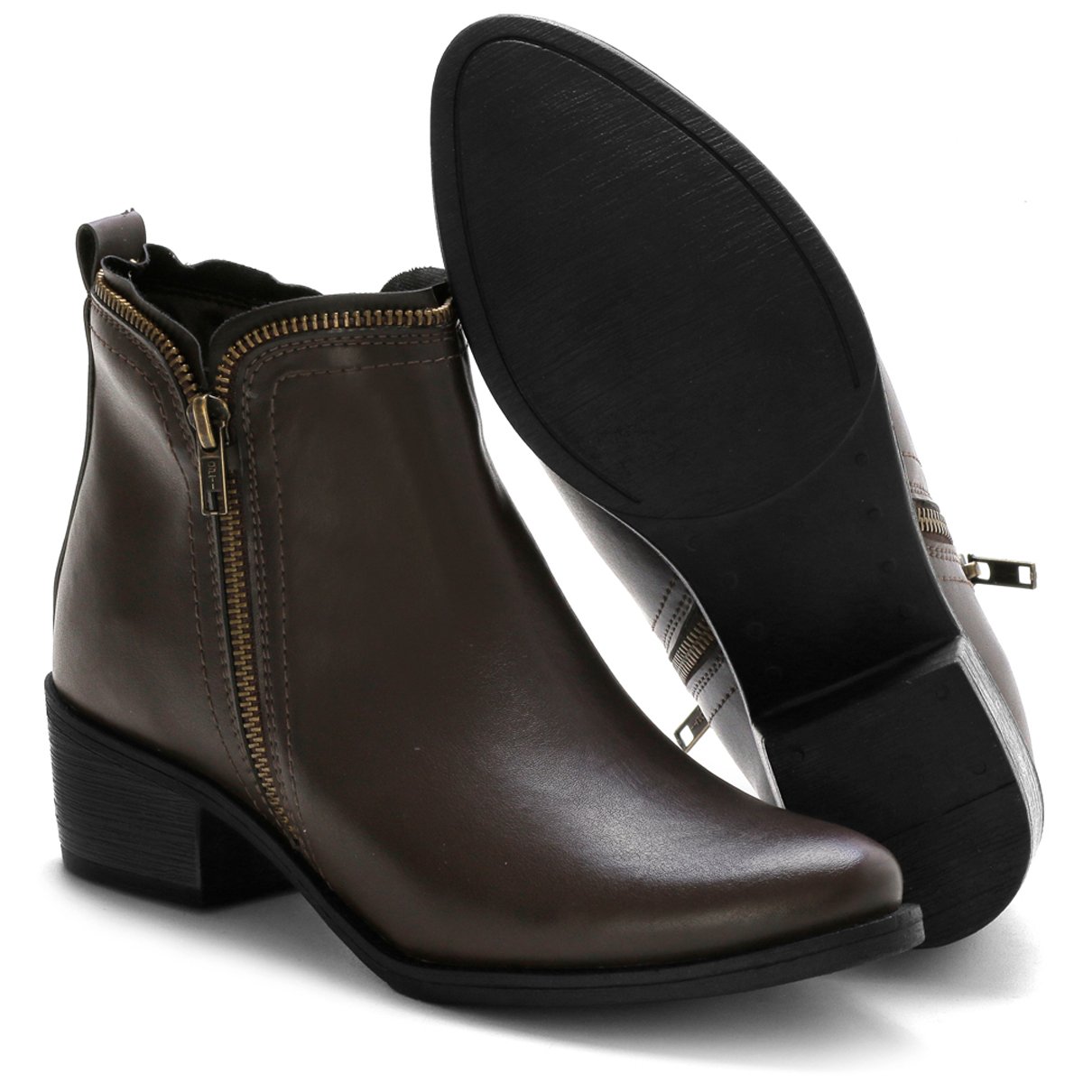 Bota Bredeni Feminina Casual Salto Baixo Coturno Ziper Conforto Dia a Dia Marrom 4