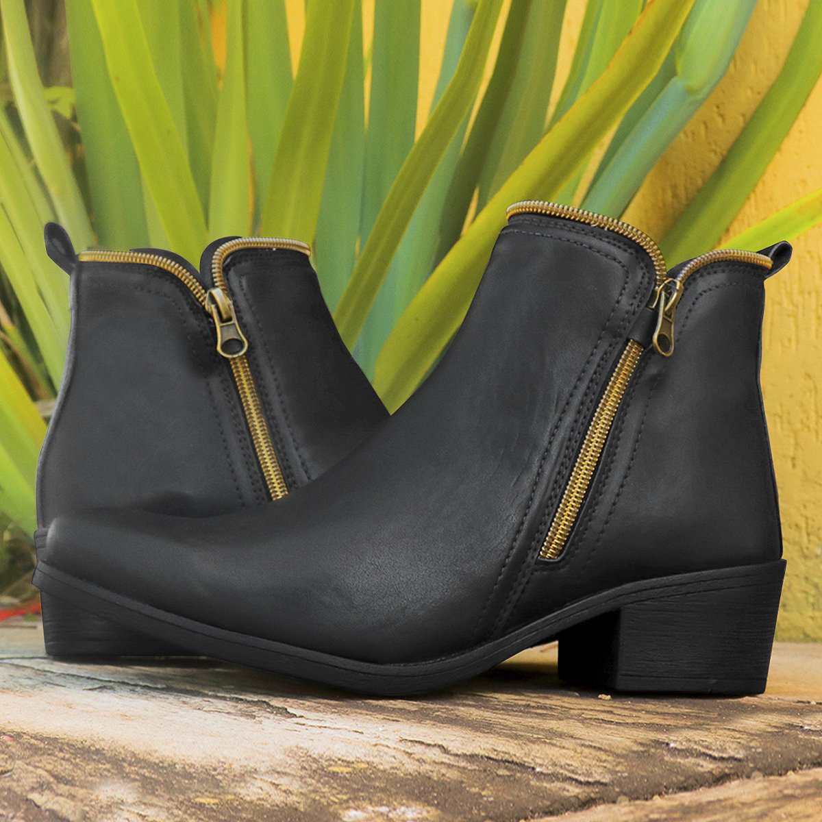 Bota Bredeni Feminina Casual Salto Baixo Coturno Ziper Conforto Dia a Dia Marrom 5