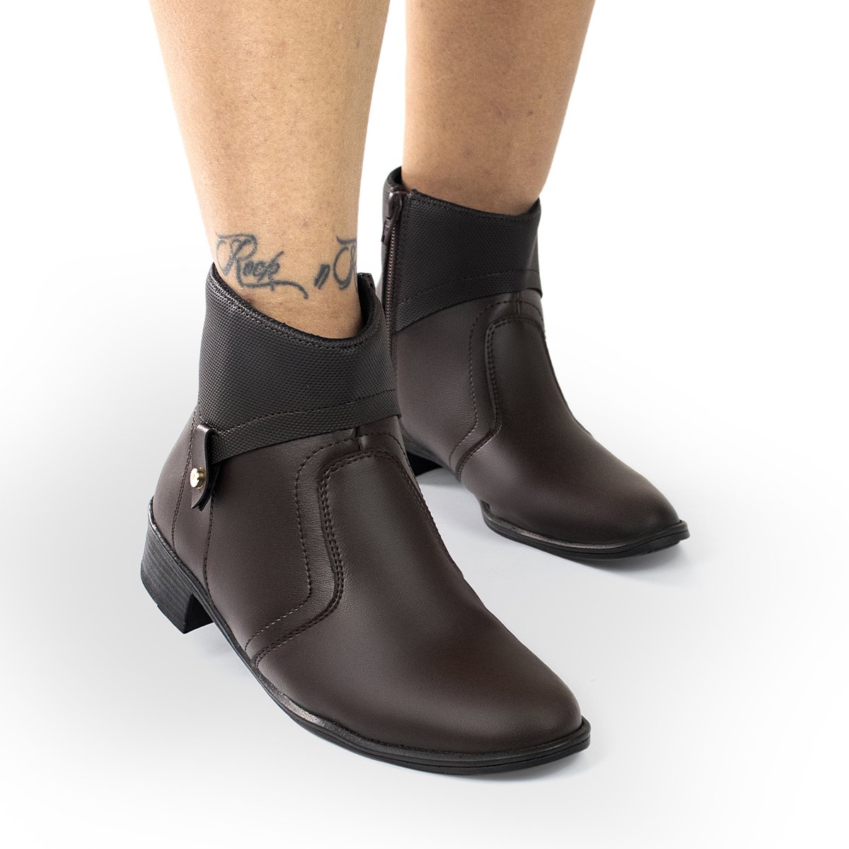 Bota Bredeni Feminina Cano Curto Salto Baixo Conforto Leve Macia Dia A Dia Passeio Marrom 2