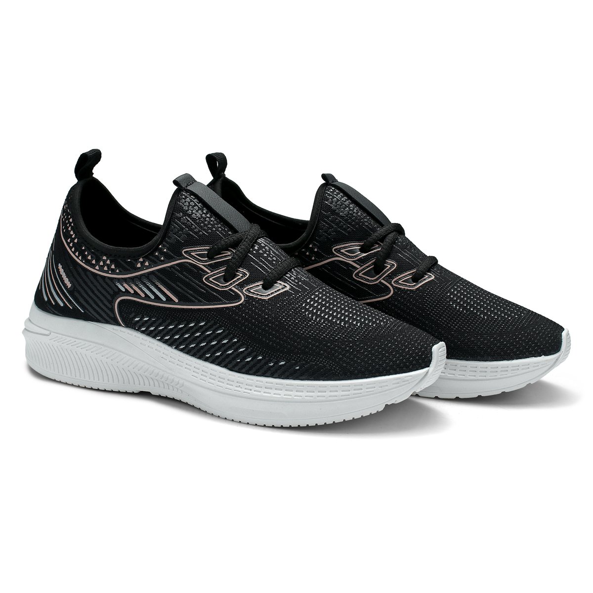 Tenis Feminino Bredeni Caminhada Academia Macio Confortavel Treino Dia A Dia Preto/Rosa 3