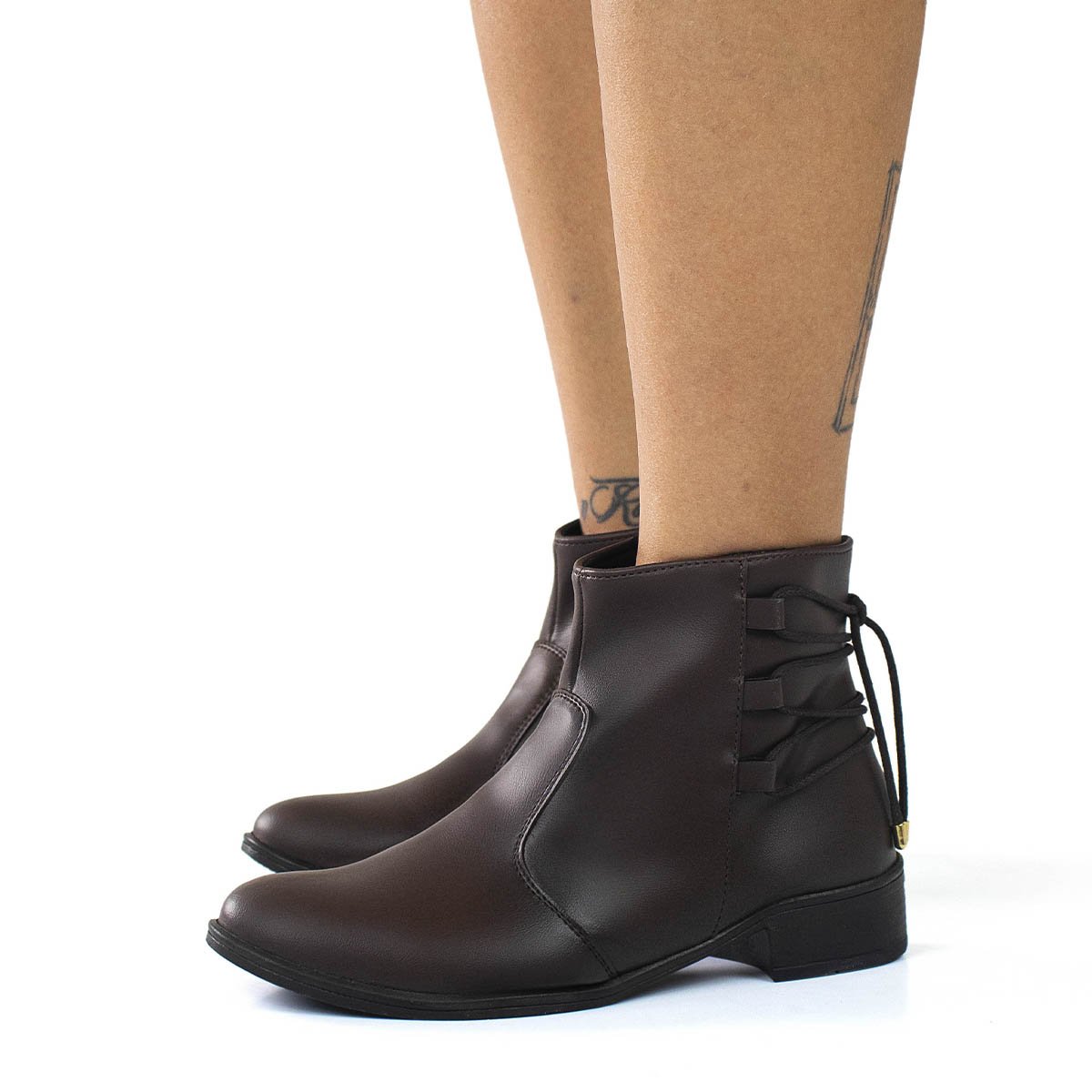 Bota Feminina Casual Bredeni Cano Curto Salto Baixo Bloco Grosso Ziper Confortavel Leve Marrom 2