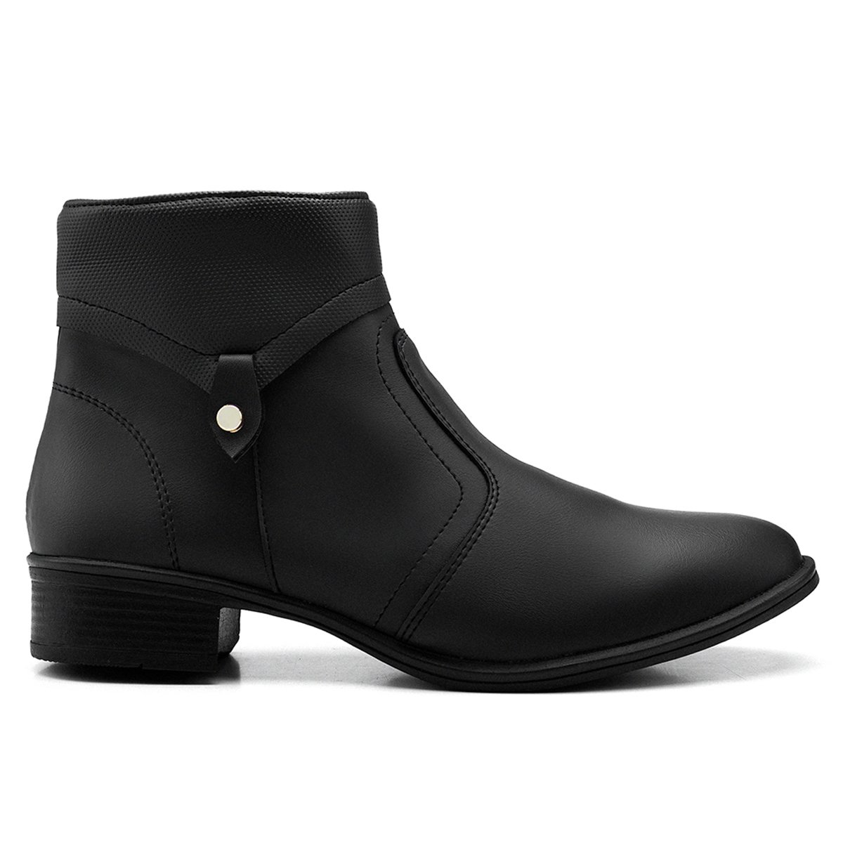 Bota Feminina Casual Bredeni Cano Curto Salto Baixo Bloco Grosso Confortavel Leve Ziper