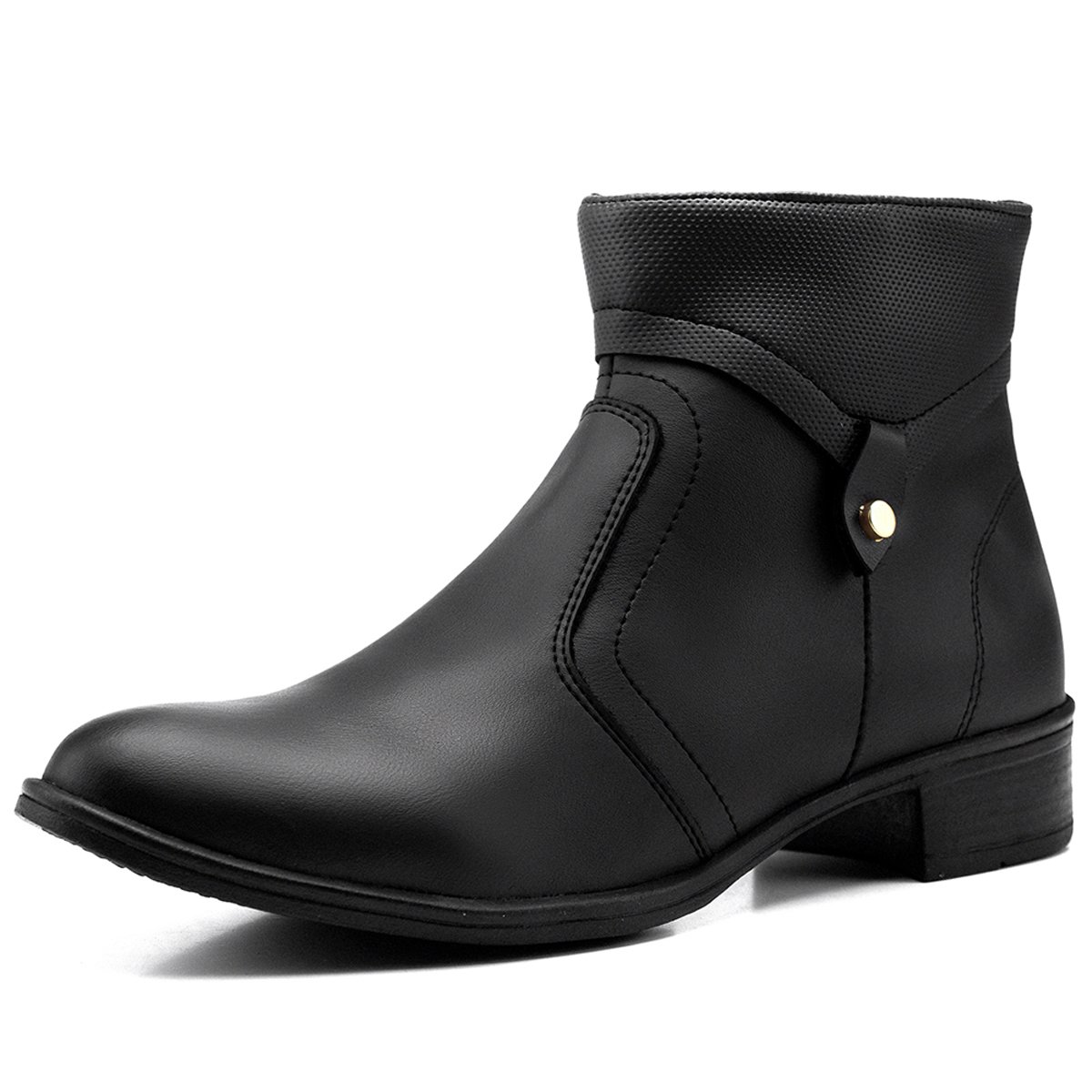 Bota Feminina Casual Bredeni Cano Curto Salto Baixo Bloco Grosso Confortavel Leve Ziper Preto 3