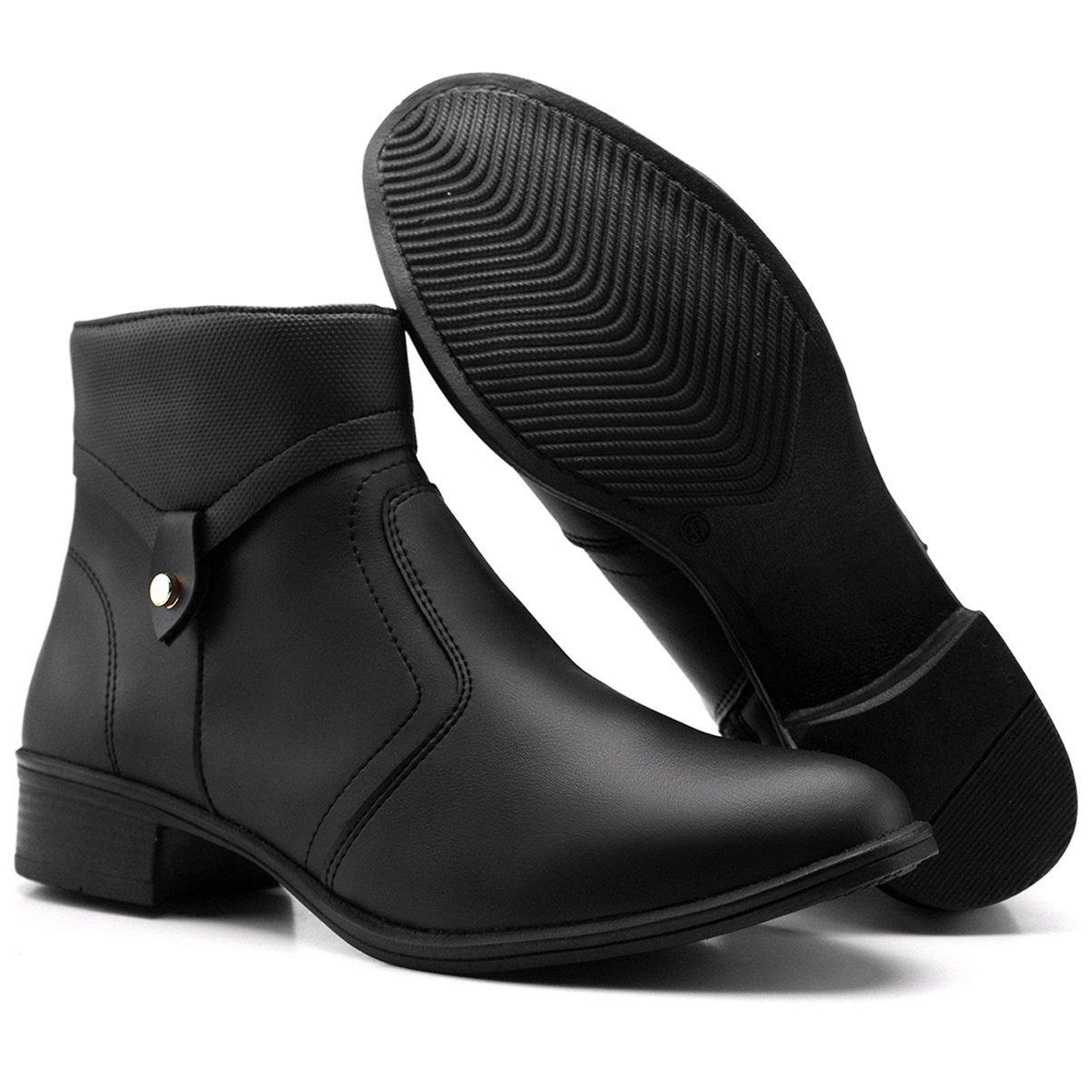 Bota Feminina Casual Bredeni Cano Curto Salto Baixo Bloco Grosso Confortavel Leve Ziper Preto 5