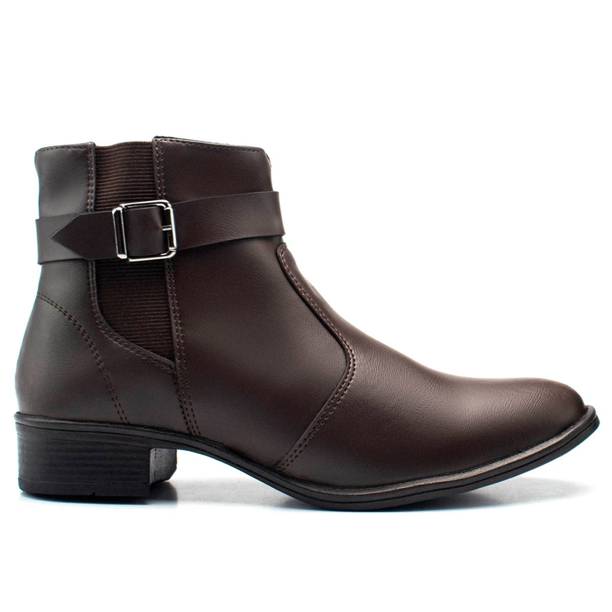 Bota Feminina Casual Bredeni Cano Curto Salto Baixo Bloco Grosso Confortavel Leve Ziper Fivela