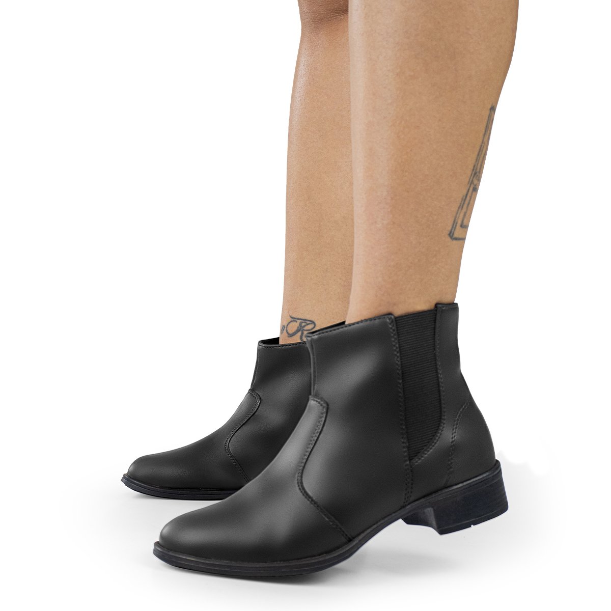 Bota Feminina Casual Bredeni Cano Curto Salto Baixo Bloco Grosso Confortavel Leve Ziper Elastico Preto 2