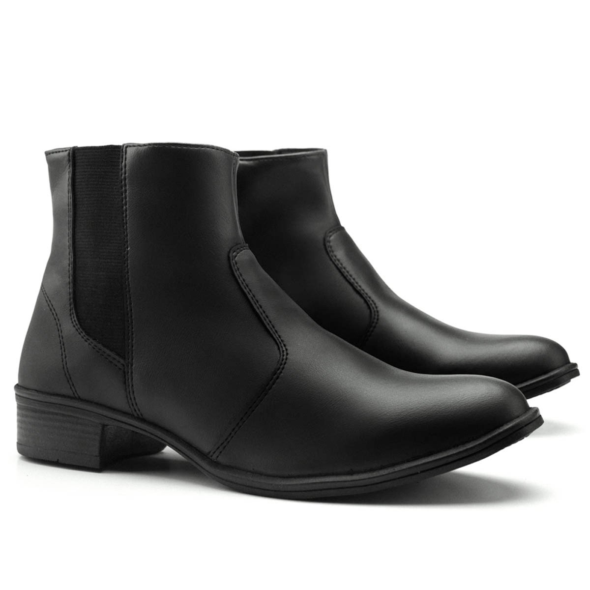 Bota Feminina Casual Bredeni Cano Curto Salto Baixo Bloco Grosso Confortavel Leve Ziper Elastico Preto 4