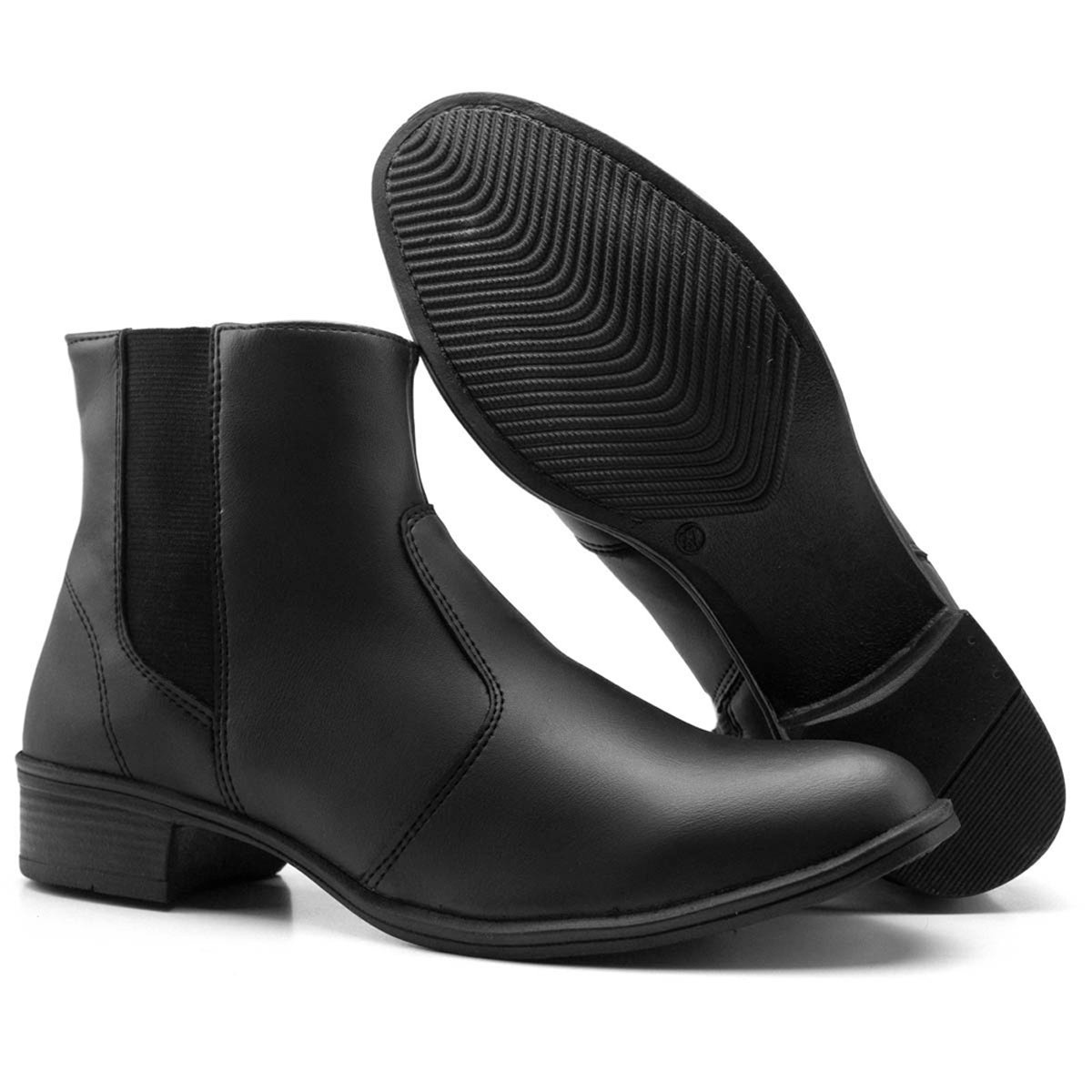 Bota Feminina Casual Bredeni Cano Curto Salto Baixo Bloco Grosso Confortavel Leve Ziper Elastico Preto 5
