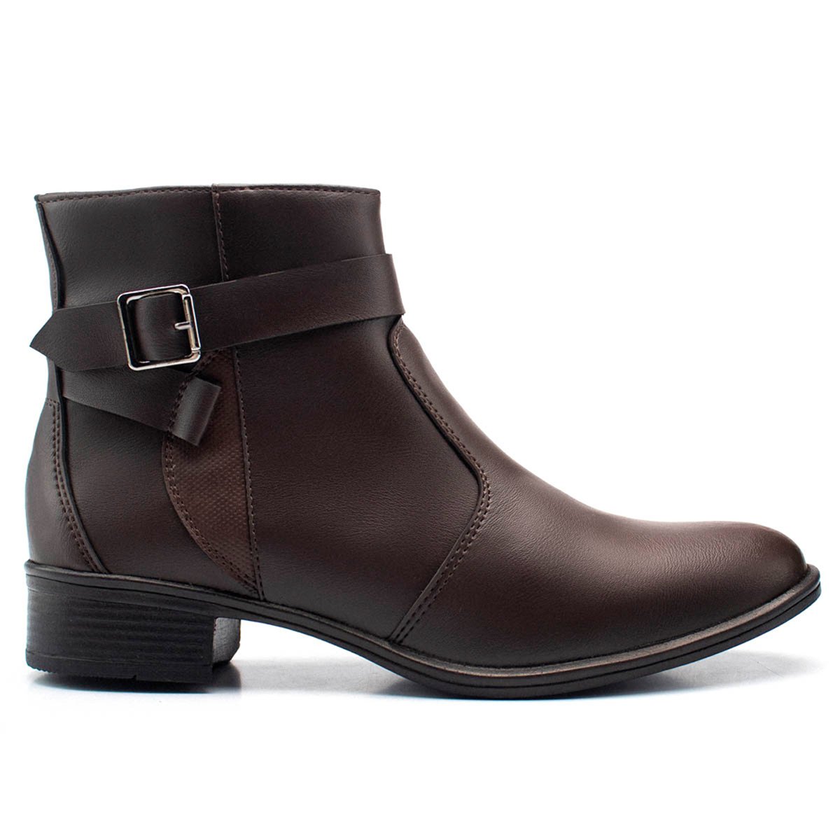 Bota Casual Feminina Bredeni Cano Curto Salto Baixo Bloco Grosso Confortavel Leve Ziper Fivela