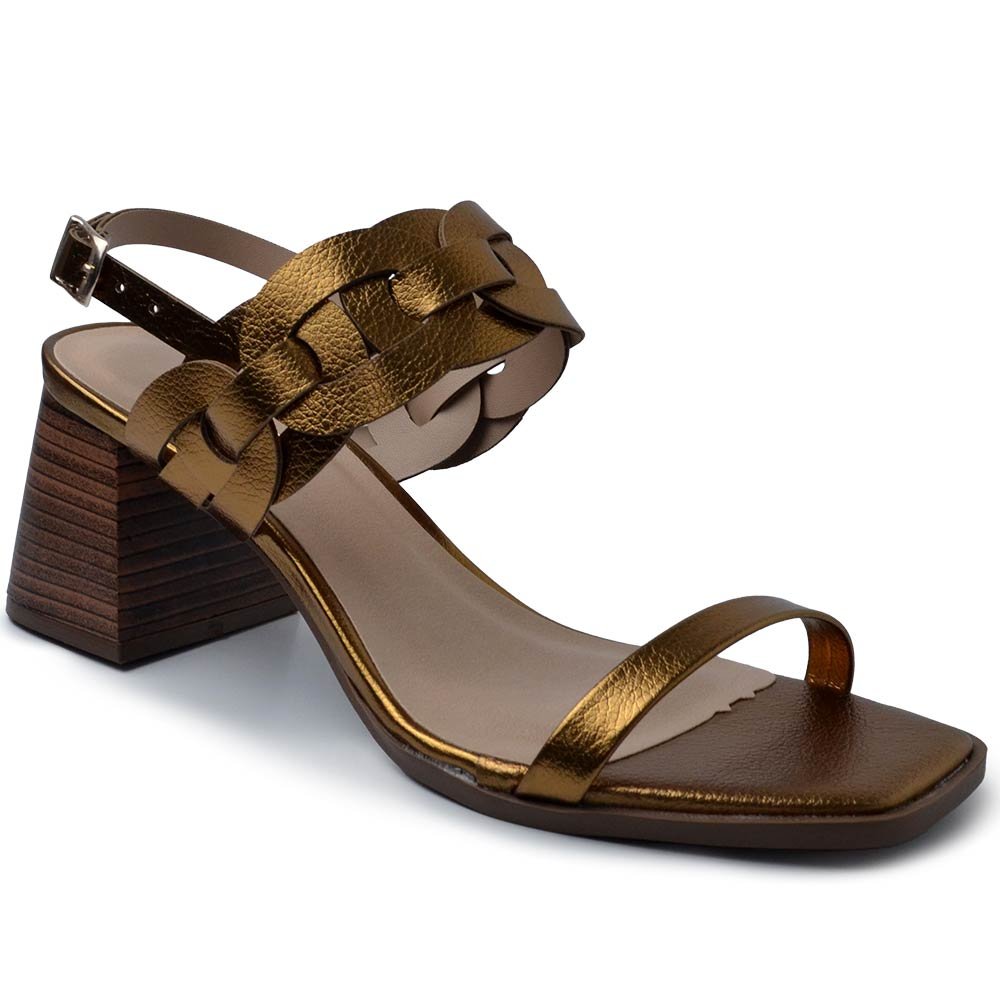 Sandália Cazzualen Feminina Salto Bloco 982.8869 Bronze 2