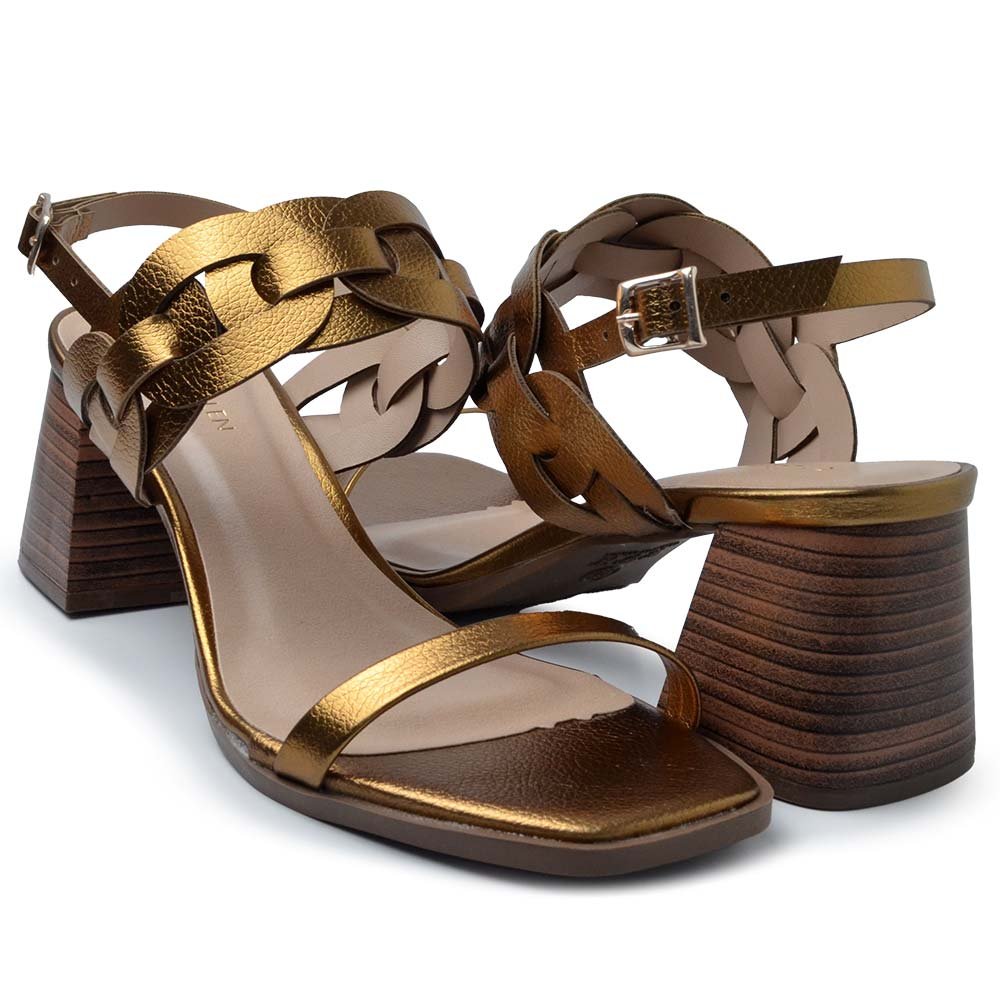 Sandália Cazzualen Feminina Salto Bloco 982.8869 Bronze 6
