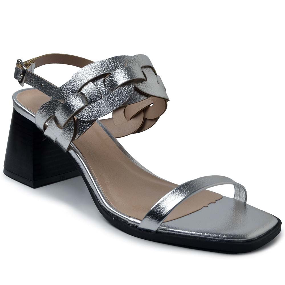 Sandália Cazzualen Feminina Salto Bloco 982.8869 Prata 2