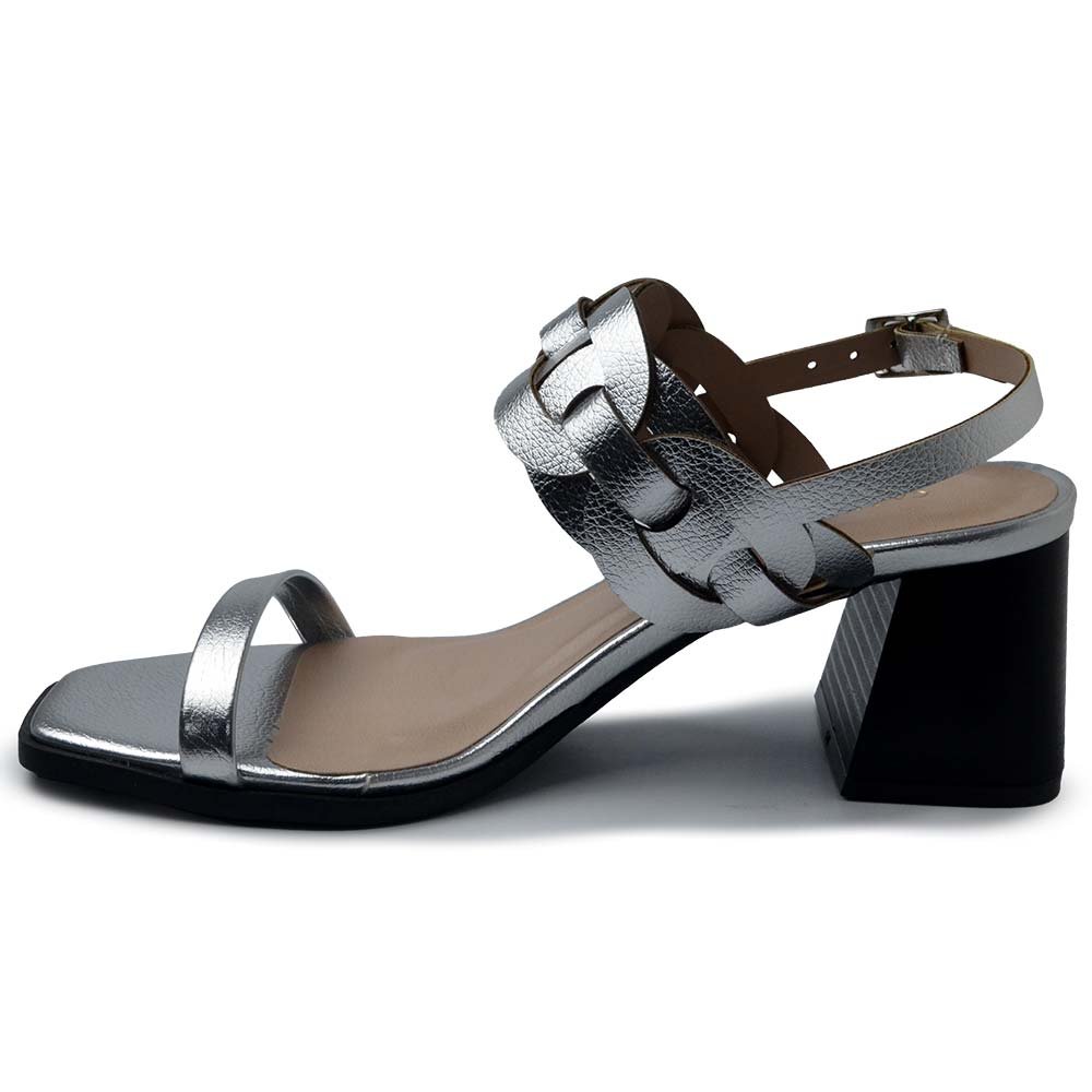 Sandália Cazzualen Feminina Salto Bloco 982.8869 Prata 3