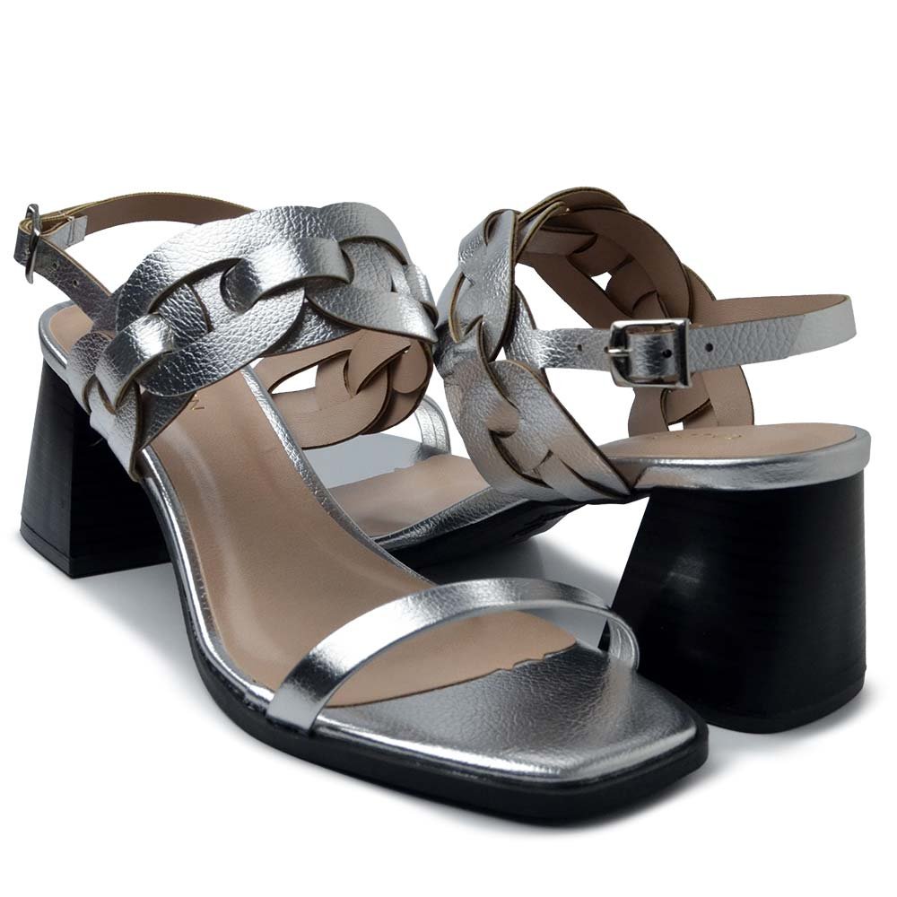 Sandália Cazzualen Feminina Salto Bloco 982.8869 Prata 6