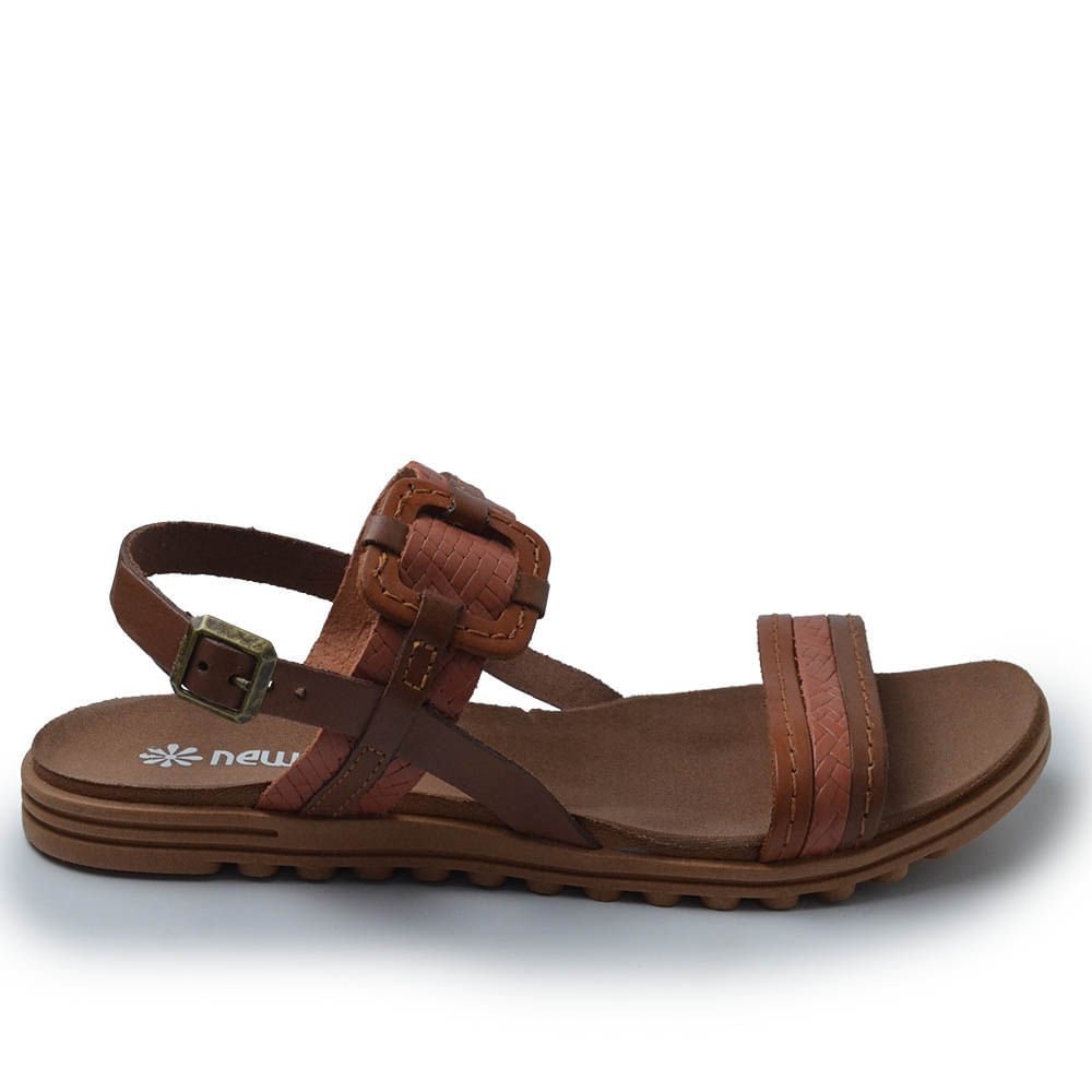 Sandália Rasteira New Face Feminina em Couro 23927