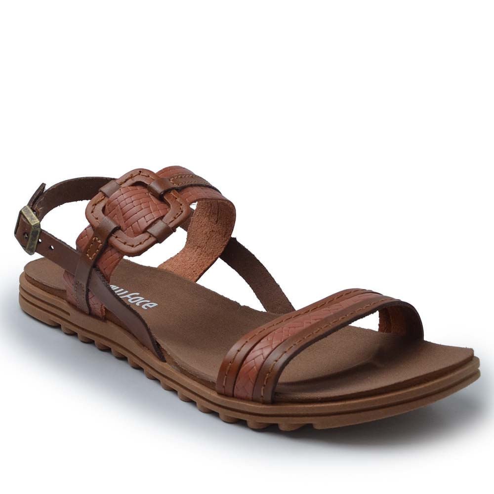 Sandália Rasteira New Face Feminina em Couro 23927 Marrom 2