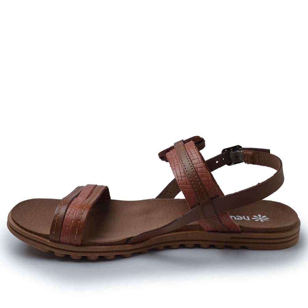 Sandália Rasteira New Face Feminina em Couro 23927 Marrom 3