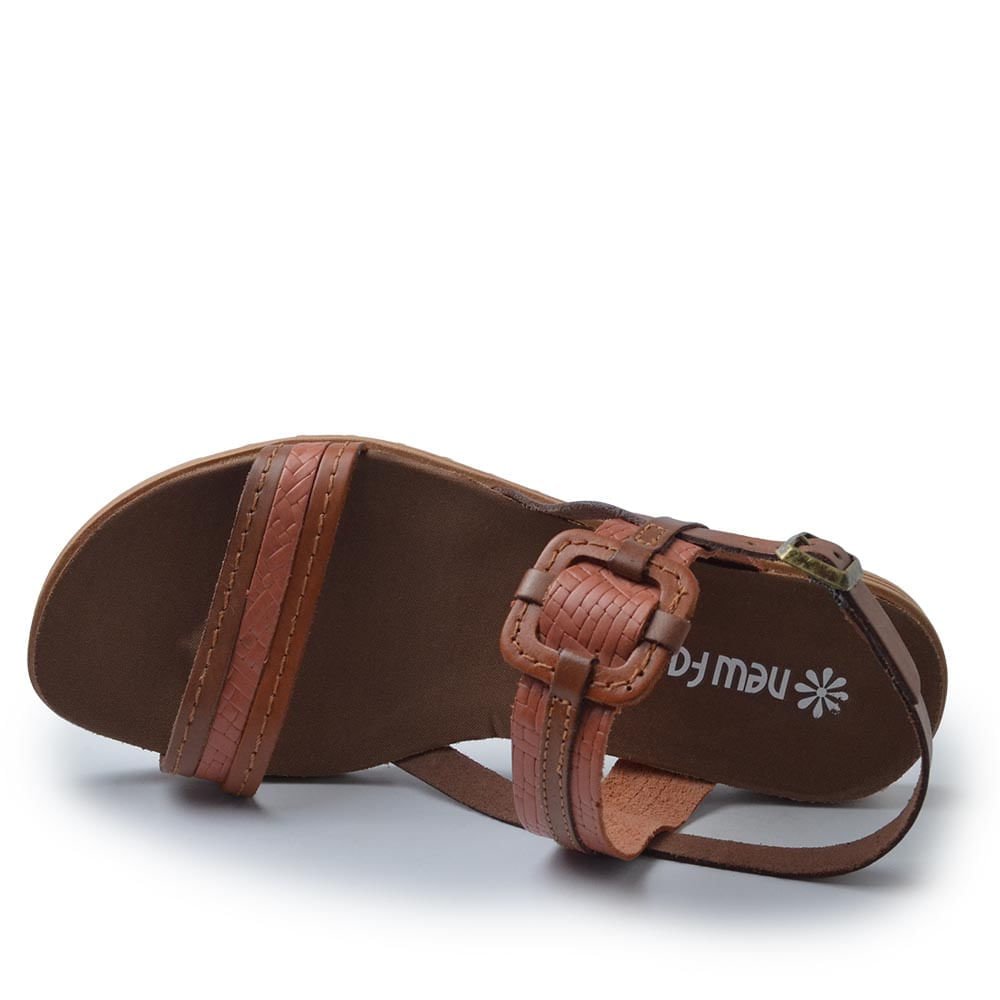 Sandália Rasteira New Face Feminina em Couro 23927 Marrom 4