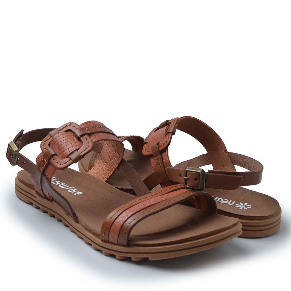 Sandália Rasteira New Face Feminina em Couro 23927 Marrom 6