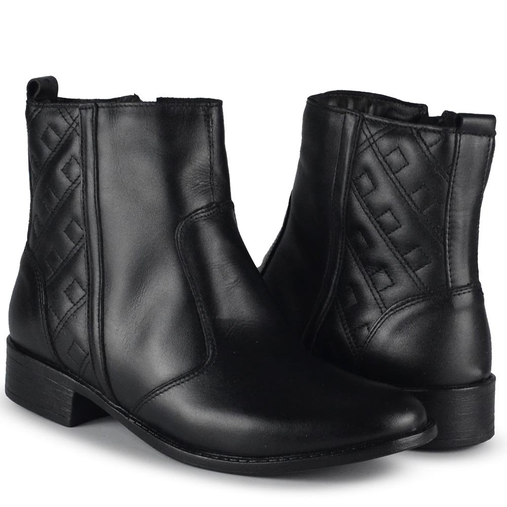 Bota Cano Baixo Cazzuallen Feminina em Couro 87116 Preto 6