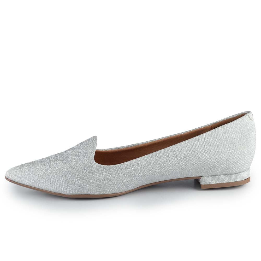 Sapatilha Feminina Bico Fino Glitter 1206.261 TELA Prata 2