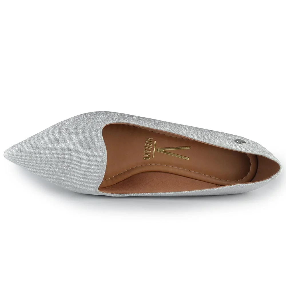 Sapatilha Feminina Bico Fino Glitter 1206.261 TELA Prata 3